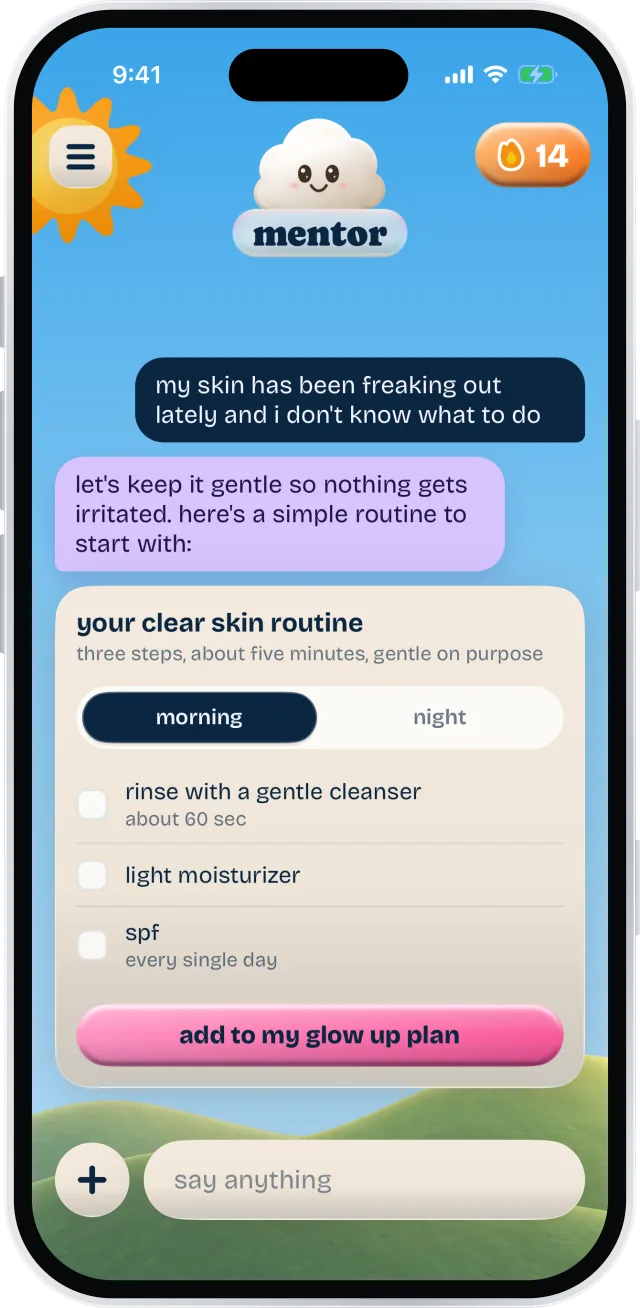 Mentor building a gentle skincare routine.